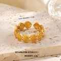 Golden shell-textured stainless steel open ring for a minimalist ocean beach style - Simple Scallop Style (1254)