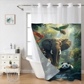 Cortina de ducha tipo gofre impermeable con estampado de animales de la selva - SYL-2 Animales de la Selva Tropical / 181x188cm