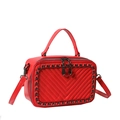 Elegante borsa rossa a scatola con motivo trapuntato a V e catena metallica decorativa - Rosso