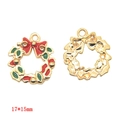 Christmas wreath alloy charm in gold with red bow and green enamel, size 17x15mm - Christmas Wreath (A3-102)