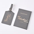 Grey PU leather passport holder and luggage tag set with rose gold adventure text - Dark Gray