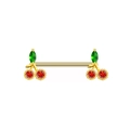 Golden cherry nipple ring with red and green cubic zirconia stones on white background - Gold Cherry
