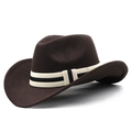 Cappello da cowboy classico in feltro marrone scuro con nastro a righe, vista a 45 gradi - M (56-58cm) Regolabile / caffè