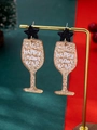 Boucles d'oreilles coupe de champagne Happy New Year sur fond festif rouge et vert - Verre de Vin de Noël / Doré