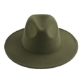 Classic olive green wool felt wide-brim fedora hat with a vintage stylish flat rim - 58cm One Size / Army Green