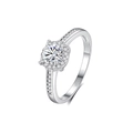 Anillo de plata de ley S925 con piedra moissanita redonda y engaste halo resplandeciente - US 5 / Oro Blanco (FDJZ-412-Moissanita Color D)