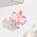 Pink and white gradient plumeria flower hair claw clip for elegant summer styling - 4cm Pink