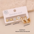 Three-piece gold stainless steel earring set with crystal rhinestones and flower studs - Round Bead & Petal (5#)
