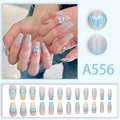 Uñas postizas degradadas azul con corazones y forma ataúd largo para verano - Corazón Degradado Azul - Estilo Pegamento (A556)