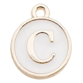 White enamel gold-plated round charm featuring uppercase letter C for DIY jewelry - Double-Sided Letter C / 1 Piece (12x14mm) / White