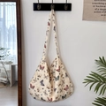 Off-white butterfly print canvas hobo bag with artistic frayed edges and large capacity - Colorful Small Butterfly