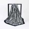 Classic black and white leopard print satin square headscarf with wide black border trim - Black and White Leopard (No.23)