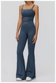 Completo yoga blu nebbia 2 pezzi con top a spalline sottili e pantaloni a zampa d'elefante - Taglia S / Canotta+Pantaloni a Zampa-Blu Grigio