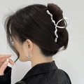 Detail of silver Y2K metal shark hair claw clip with colorful rhinestones on hair - Silver Colorful Rhinestone Style (FJ2749)