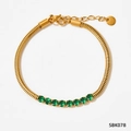 Golden snake chain bracelet with nine green zircons and adjustable lobster clasp - Sbk078 Green Bracelet