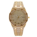 Octagonal women's watch featuring a full diamond-encrusted gold finish and calendar - Gold