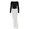 Elegante set met zwarte bodysuit met lange mouwen en witte geplooide maxi-rok - S / Zwart en Wit Patchwork