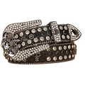 Black Y2K leather belt with crystal rhinestone skull buckle and sparkling studs - Black Belt Clear Rhinestone Skull