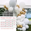 Kit arche de 138 ballons Blanc Macaron Gris et Or Chrome avec chaîne 5m - Style 1-Gris/Blanc/Or Chaîne de Ballons Texturée