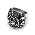 Macro view of vintage silver rose relief engraving and oxidized gothic texture on ring - US 7 / Steel