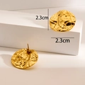 Fashionable 18K gold plated titanium steel stud earrings with hammered texture finish - Liquid Metal Coin / Gold