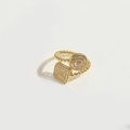 14K gold plated adjustable open ring featuring square and round zircon stone elements - Square and Round Ring