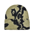 Nahaufnahme der olivgrünen Batik-Strickmütze mit Rippenmuster und breitem Umschlag - Olivgrün Batik