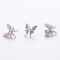 Three zircon butterfly earrings in pink purple and white set in silver titanium steel - Pink Zircon (053-Silver)