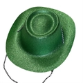 Sparkly green cowboy hat with glitter finish and black and white chin strap for parties - One Size(58cm) / Green