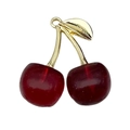 Sweet burgundy resin cherry pendant with golden metal leaves for DIY jewelry making - 1Pc KC Gold Transparent Red Glitter Resin 3D Cherry (30x28mm)