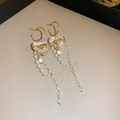 Elegant heart crystal earrings with white faux pearl tassels and gold-tone finish - Transparent Heart Pearl Tassel Style (89#)