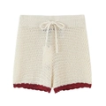 Completo polo e pantaloncini in maglia da donna con trama traforata e bordi a contrasto - S / Shorts / Bianco Sporco