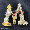 Golden M-shaped brooch with pearls, rhinestones and colorful enamel motifs, 4.5x5.5cm - Letter M