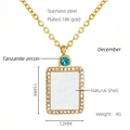 18K gold plated stainless steel necklace with tanzanite zircon and white shell pendant - 18K Gold / December