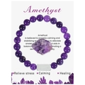 Natural Amethyst beaded bracelet with silver charm and healing card for stress relief - Style With Metal Tag / Amethyst
