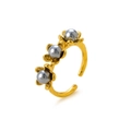 Fashionable gold-plated open ring featuring flower design and three grey pearls - Grey Blue Pearl Style (AJ42013D9G1)