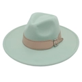 Mint green wide brim fedora hat with khaki leather belt and stylish silver metal buckle - Mint Green