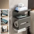 Wall-mounted gun grey toilet paper holder with phone shelf and storage compartment - 1 Piece / Gunmetal
