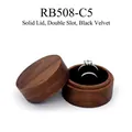 Solid walnut wood ring box with double slots and black velvet lining, model RB508-C5 - Solid Lid-Double Slots-Black Velvet