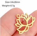 Gold stainless steel lotus flower pendant 14x18mm size shown on a finger for scale - Lotus / Gold