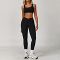 Women's black two-piece yoga set with V-cross high waist leggings and square neck sports bra - S / Top And Bottom / Sports Bra + Leggings / Premium Black