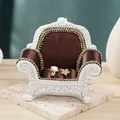 European style mini sofa jewelry display stand in white resin and brown velvet - Coffee