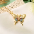 Collana con ciondolo a farfalla dorata con zirconi colorati su seta beige - 23417-Farfalla Oro
