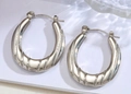 Silver geometric U-shaped earrings with unique diagonal ribbed texture for women - Silver Style K7-97