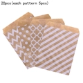 20-piece assorted brown kraft paper bags with white clover and polka dot patterns - Mixed Patterns Style / Kraft Color