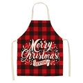 Red and black plaid Christmas apron with Merry Christmas lettering in a flat lay view - A34-Red Black Plaid Merry Christmas Everyone