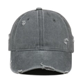 Vintage dunkelgraue gewaschene Baumwoll-Baseballkappe mit Distressed-Löchern und Fransen - Grau