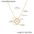 Détail du collier trèfle doré montrant les dimensions et les matériaux en acier et zircon - Or 5A Zircone Cœur Trèfle Collier (40+5cm)