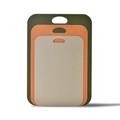 Set of 3 thin plastic cutting boards in green, orange, and beige with non-slip texture - Large + Medium + Small Combination / Deep Green + Orange + Beige