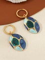 Gold stainless steel teardrop earrings with blue and green enamel inlay detail - Blue Green Light Blue Oval